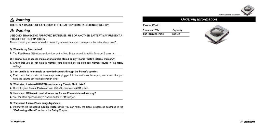 Transcend Information TS512MMP810EU manual 