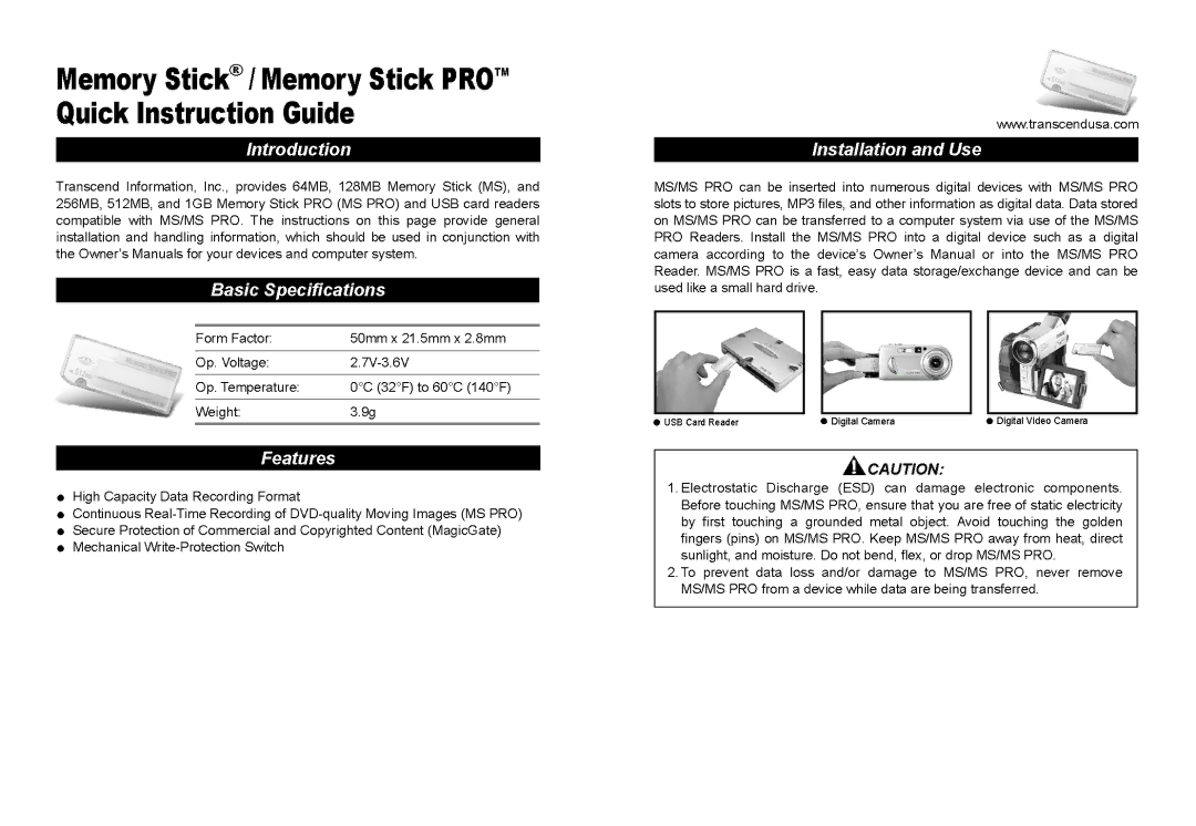 Transcend Information MS Pro, TS64MMSC manual 