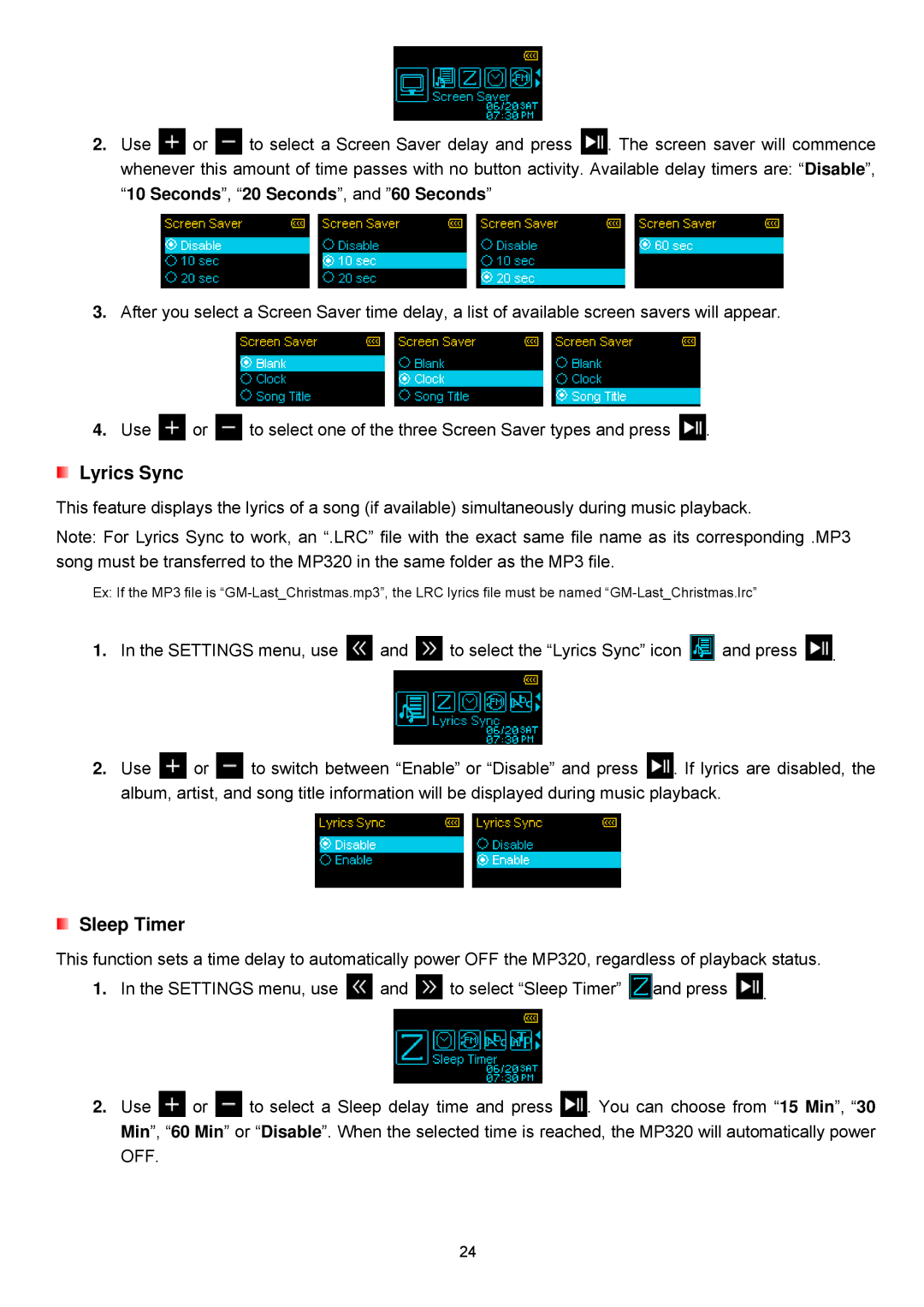 Transcend Information TS8GMP320, TS2GMP320, TS4GMP320 user manual Lyrics Sync 