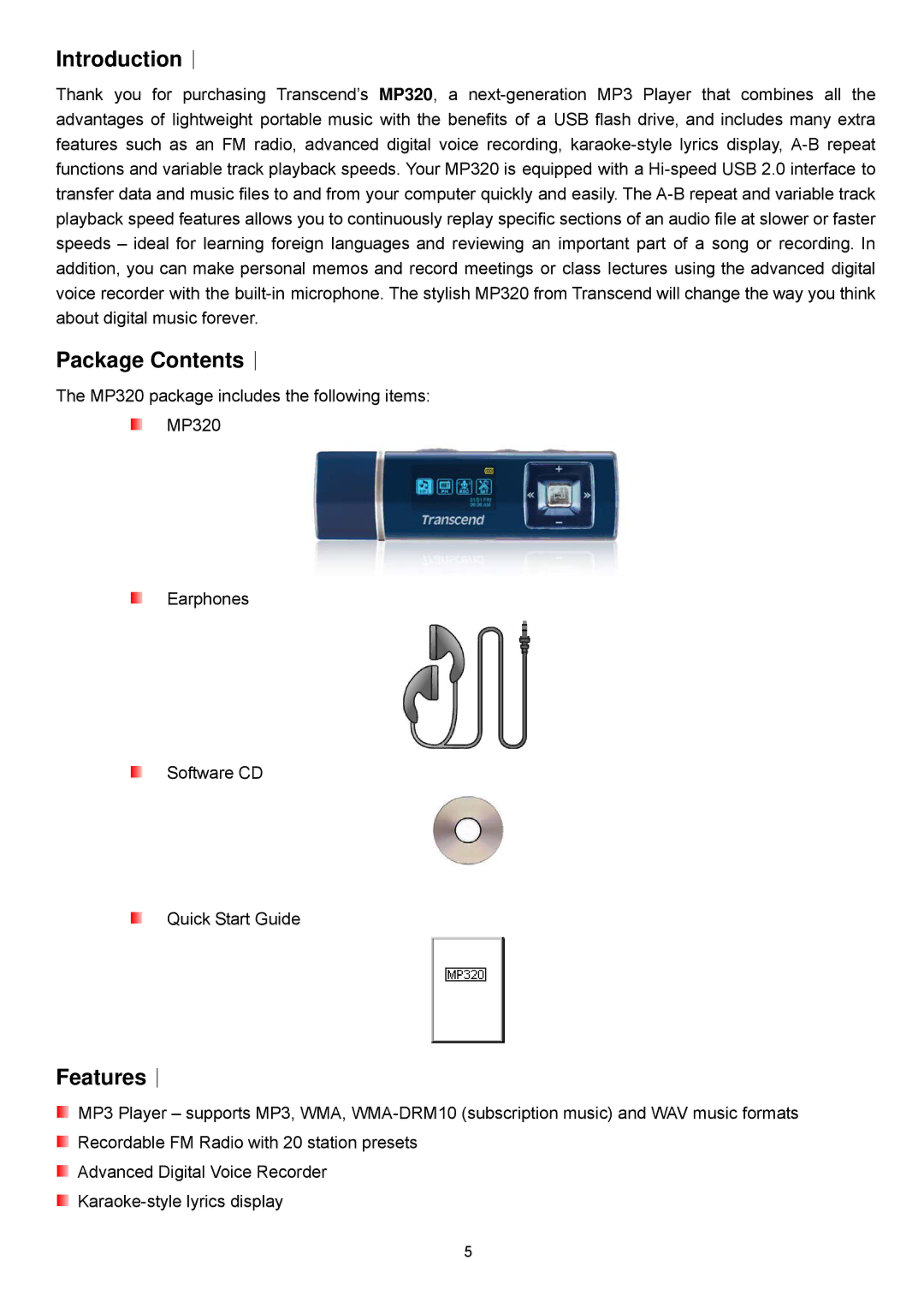 Transcend Information TS2GMP320, TS8GMP320, TS4GMP320 user manual Introduction︱, Package Contents︱ 