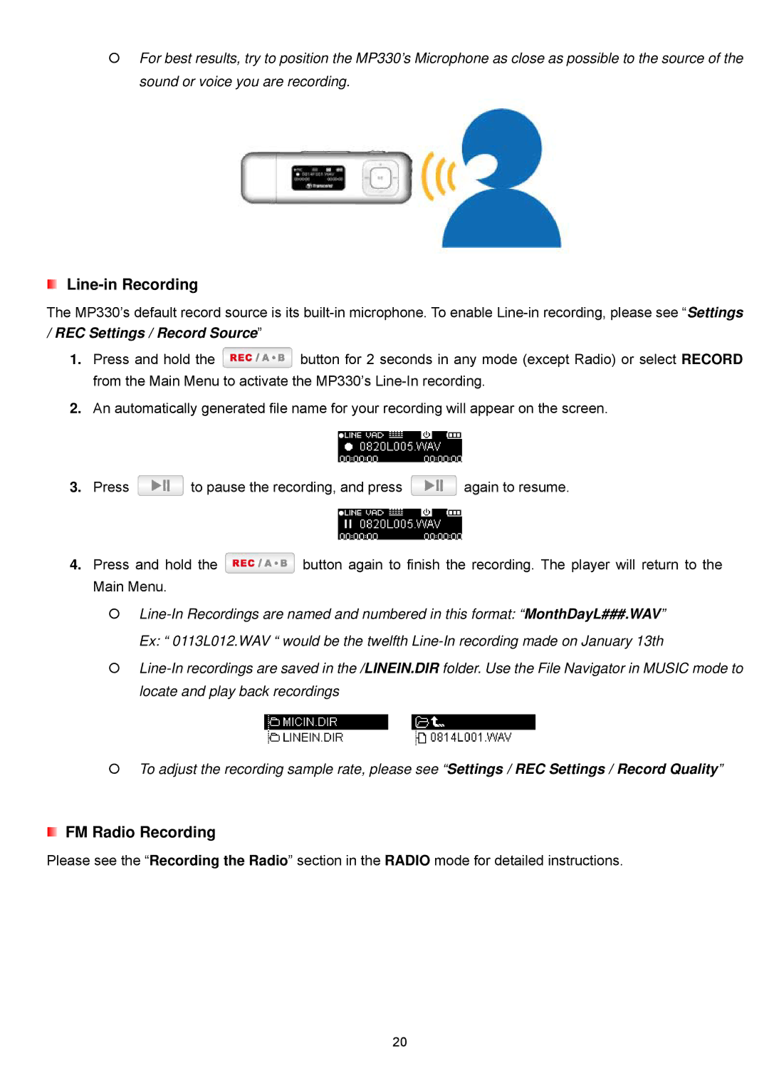 Transcend Information TS2GMP330, TS8GMP330, TS4GMP330 user manual REC Settings / Record Source 