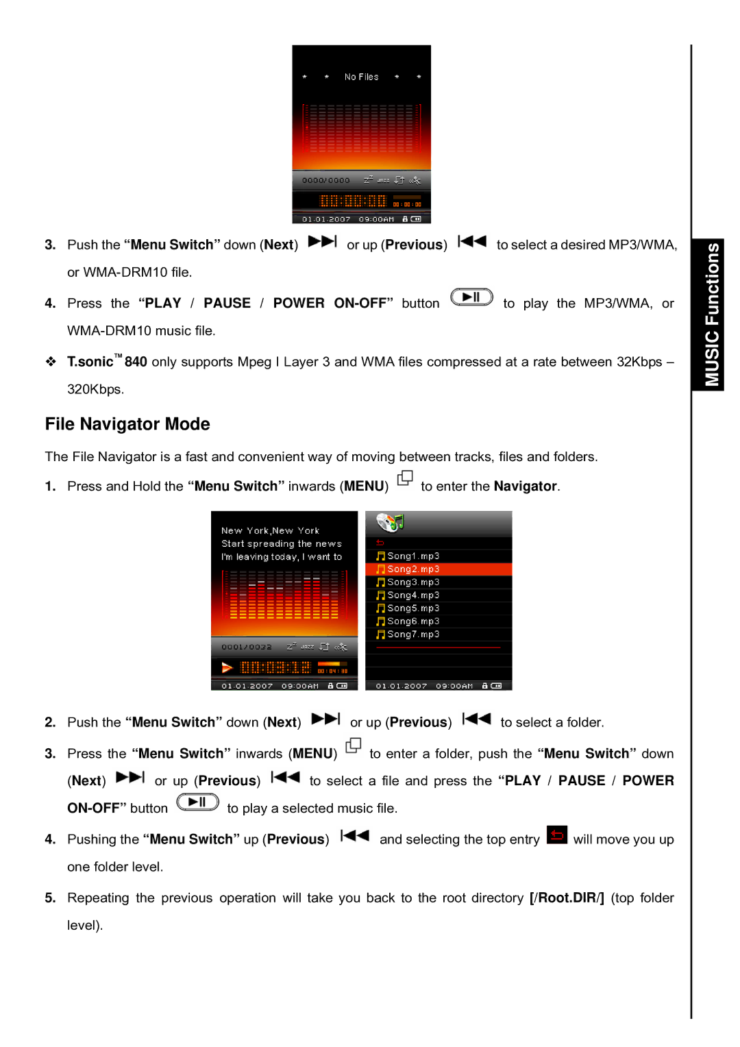 Transcend Information T.sonic 840 user manual File Navigator Mode 