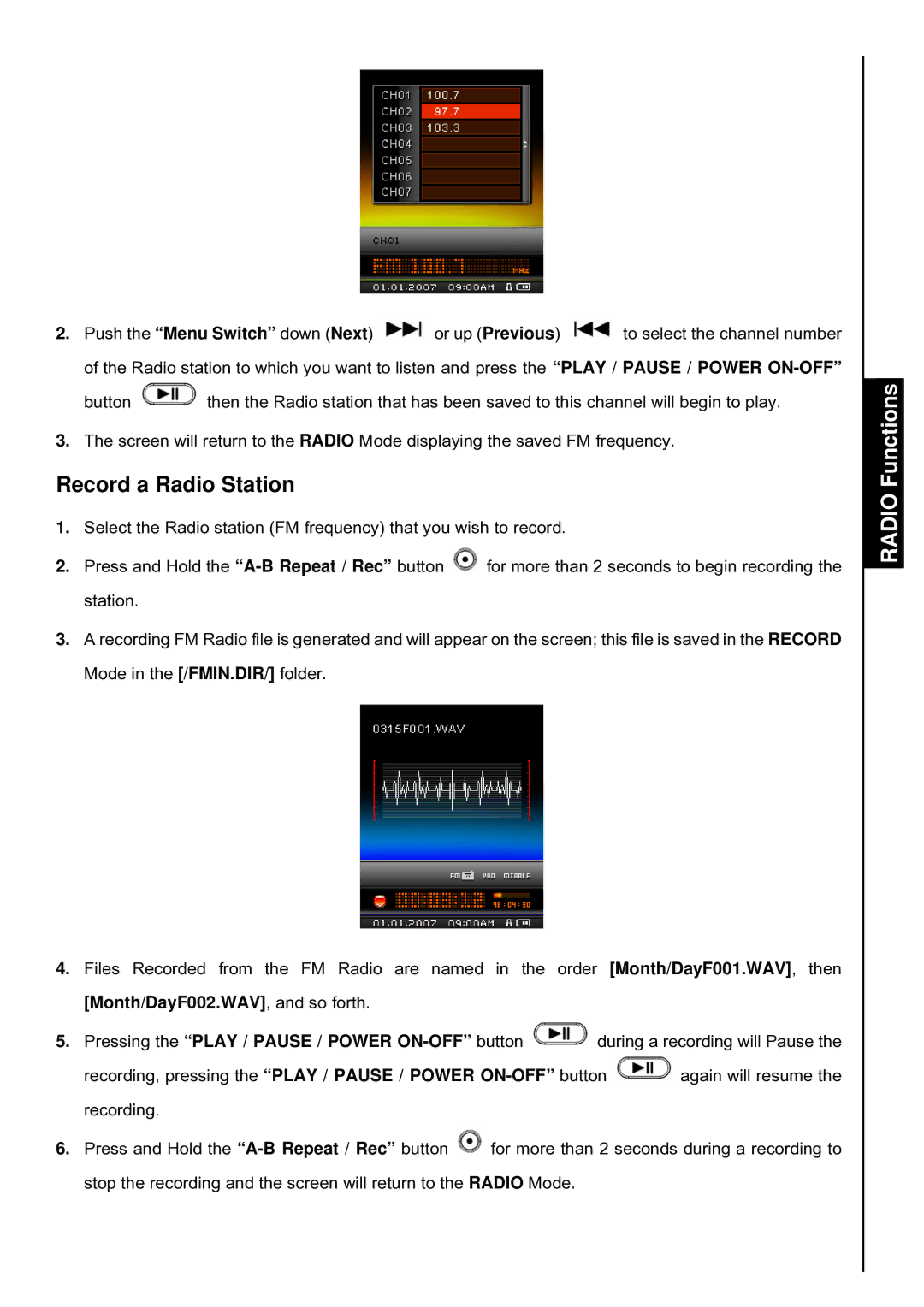 Transcend Information T.sonic 840 user manual Record a Radio Station 