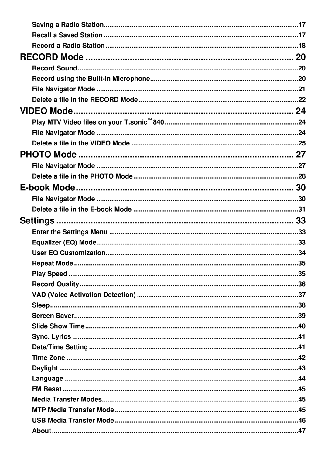 Transcend Information T.sonic 840 user manual Video Mode 