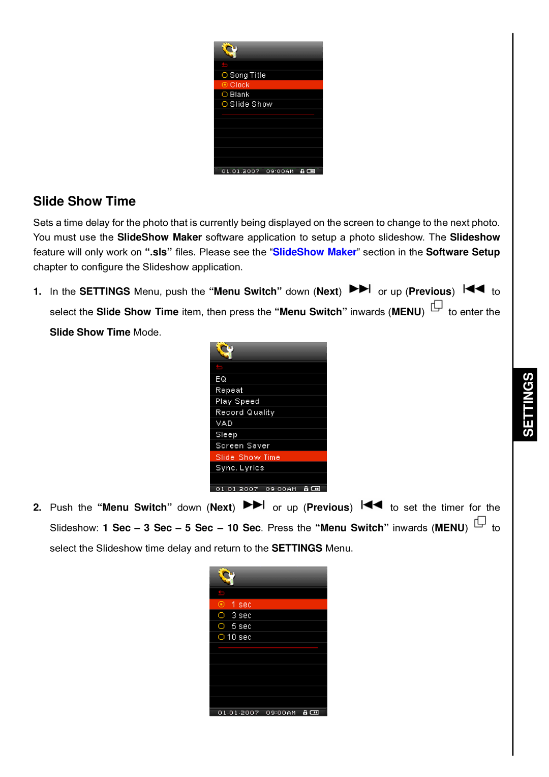 Transcend Information T.sonic 840 user manual Slide Show Time 