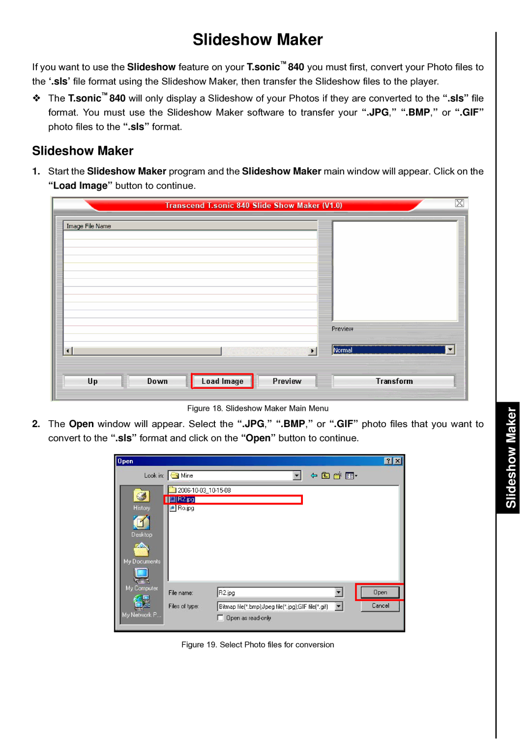 Transcend Information T.sonic 840 user manual Slideshow Maker 