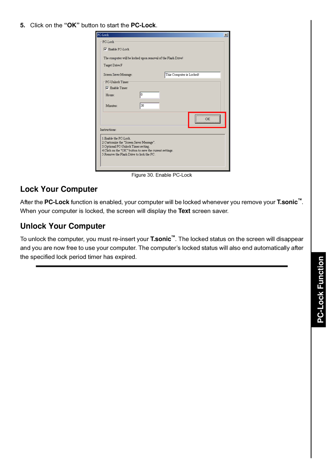 Transcend Information T.sonic 840 user manual Lock Your Computer, Unlock Your Computer 