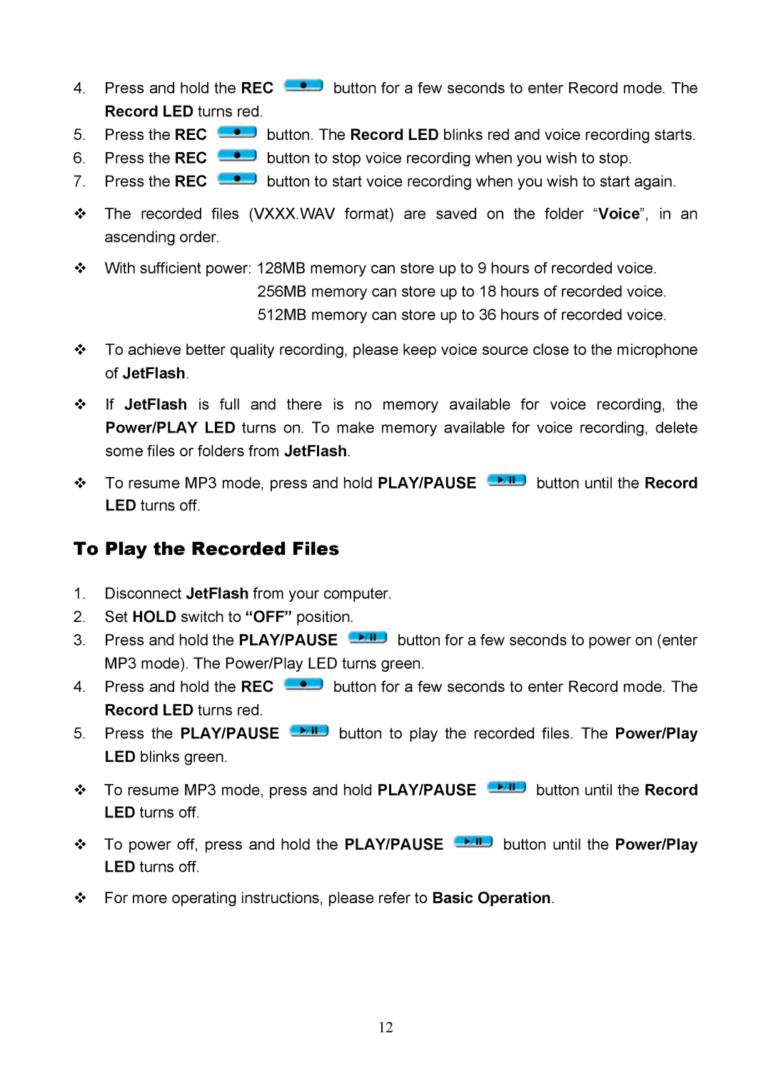 Transcend Information USB JetFlash user manual To Play the Recorded Files 