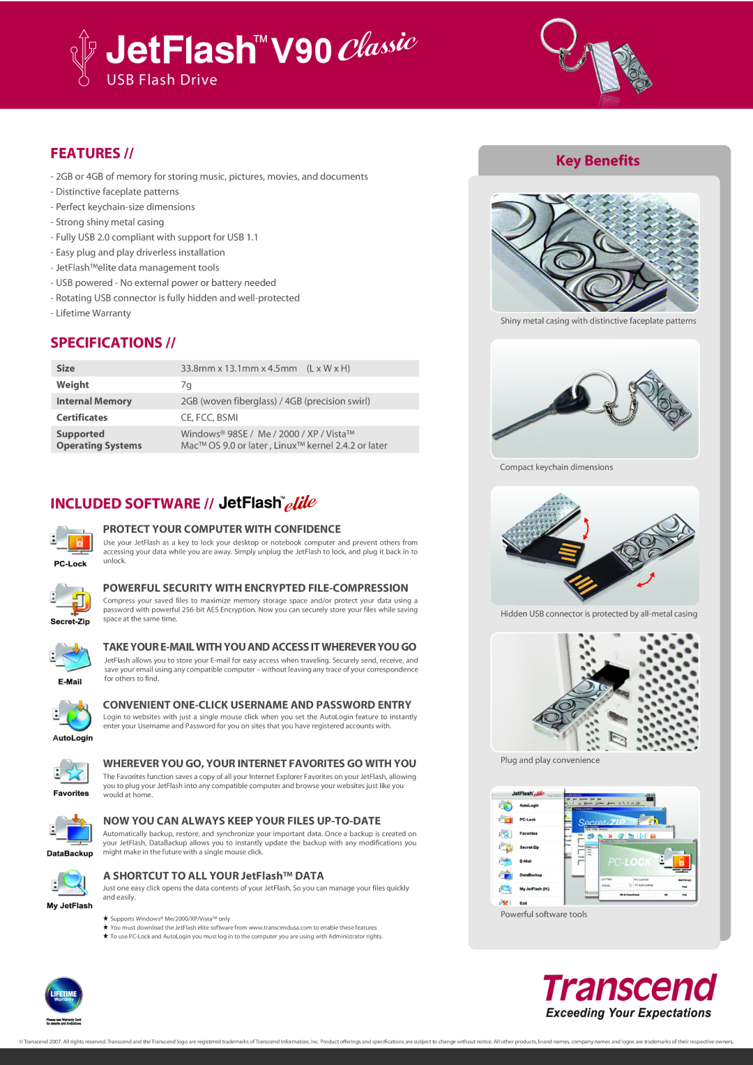 Transcend Information V90 Classic warranty Features, Specifications, Included Software, Key Benefits 