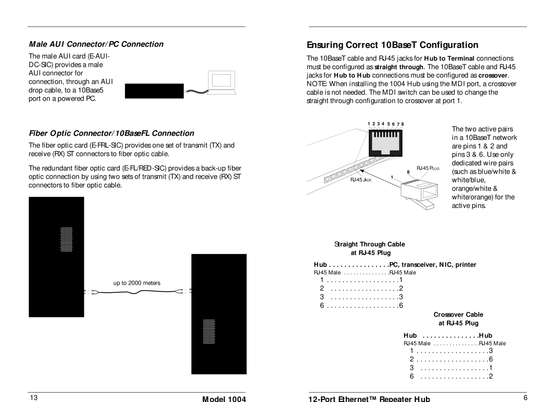 Transition Networks 1004 specifications Ensuring Correct 10BaseT Configuration, Male AUI Connector/PC Connection 