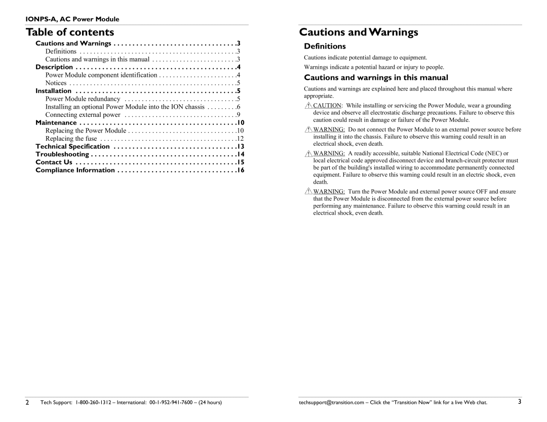 Transition Networks 33423.A user manual Table of contents 