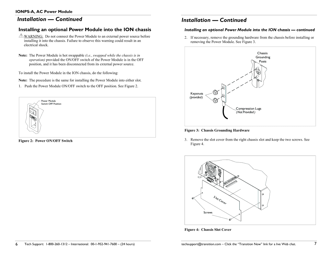 Transition Networks 33423.A user manual Installation, Installing an optional Power Module into the ION chassis 