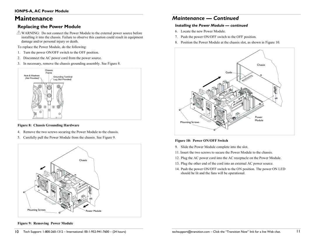 Transition Networks 33423.A user manual Maintenance, Replacing the Power Module 