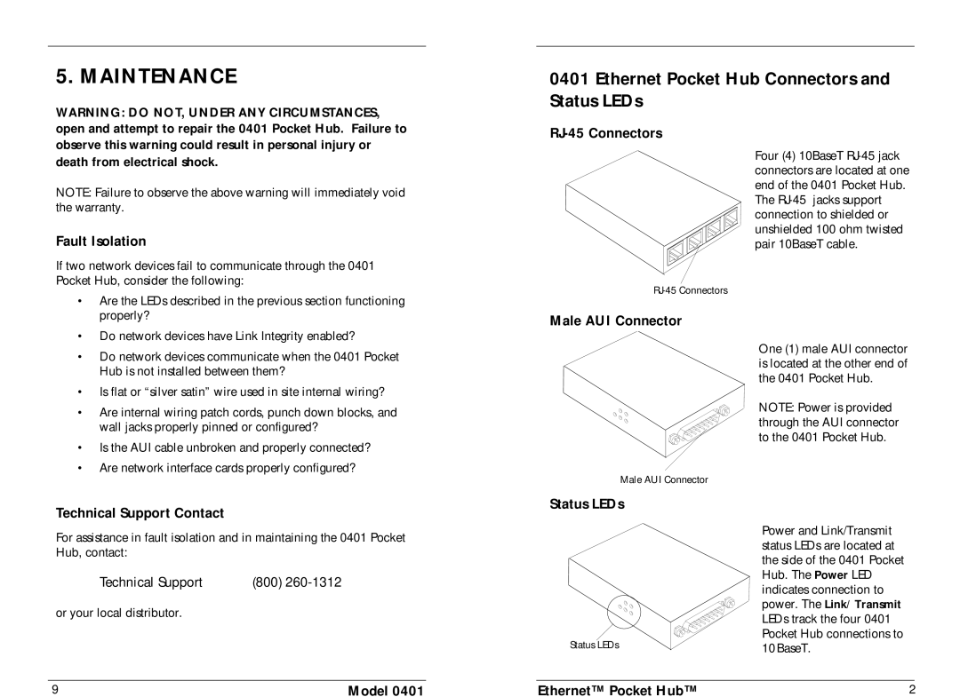 Transition Networks 401 manual Maintenance 