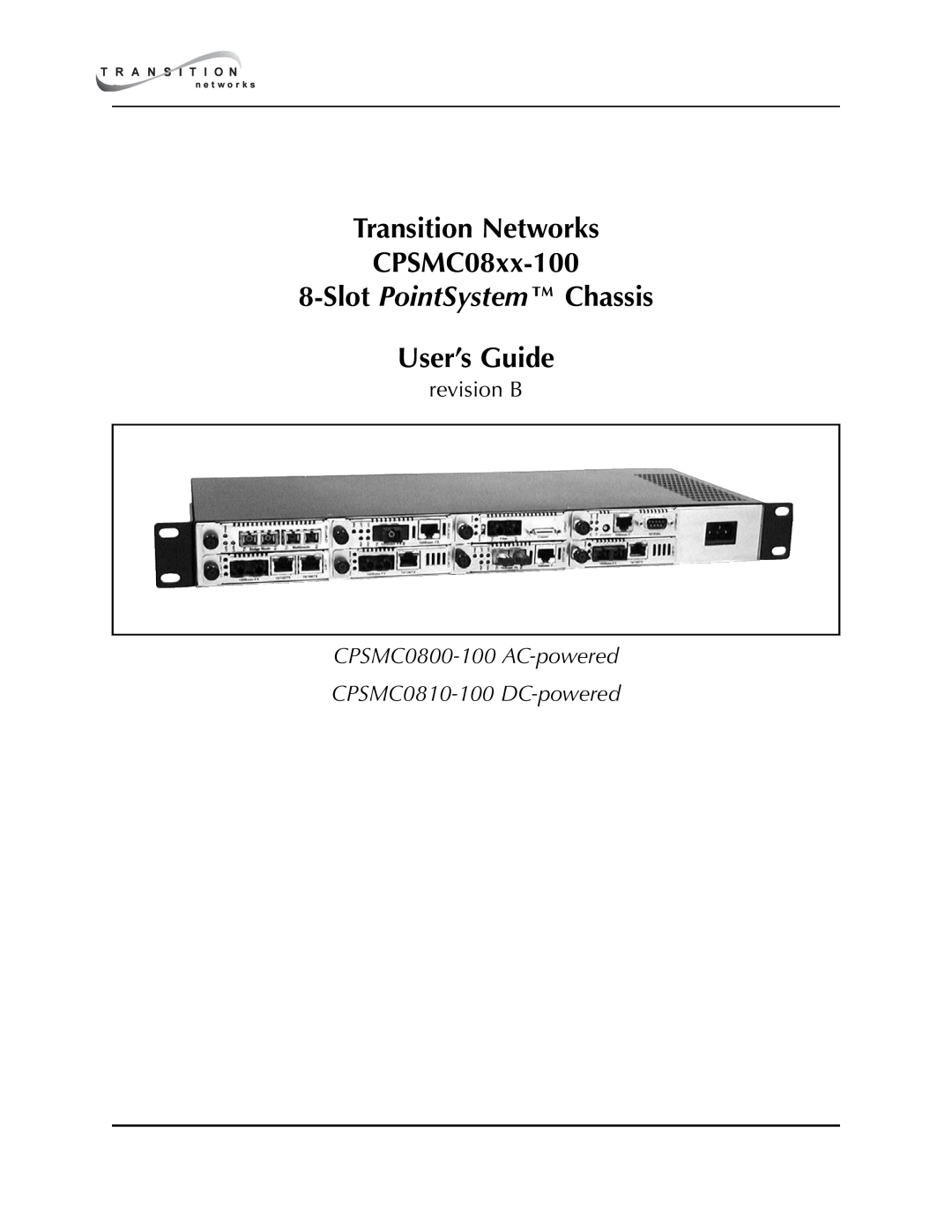 Transition Networks CPSMC0810-100 manual Transition Networks CPSMC08xx-100 8-Slot PointSystem Chassis, User’s Guide 