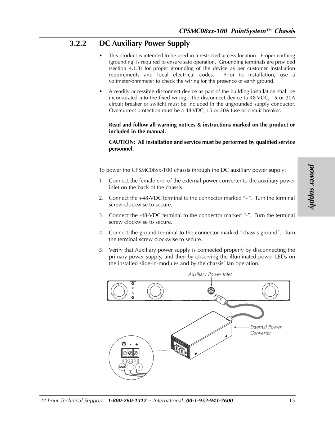 Transition Networks CPSMC0810-100, CPSMC0800-100 manual DC Auxiliary Power Supply 