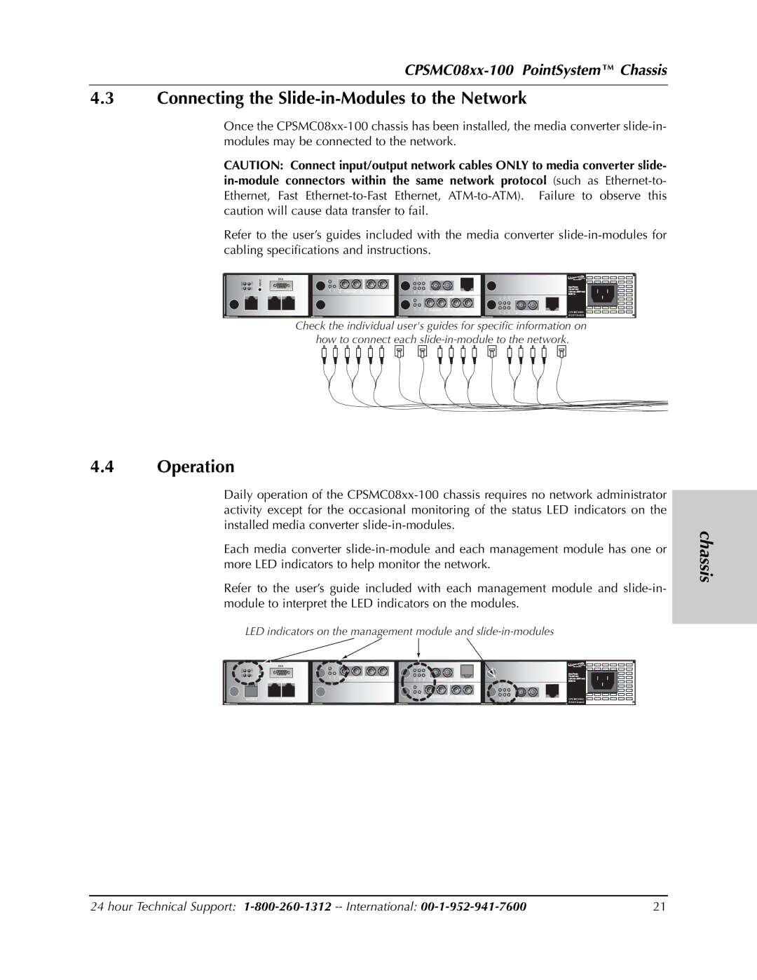 Transition Networks CPSMC0810-100, CPSMC0800-100 manual Connecting the Slide-in-Modules to the Network, Operation 