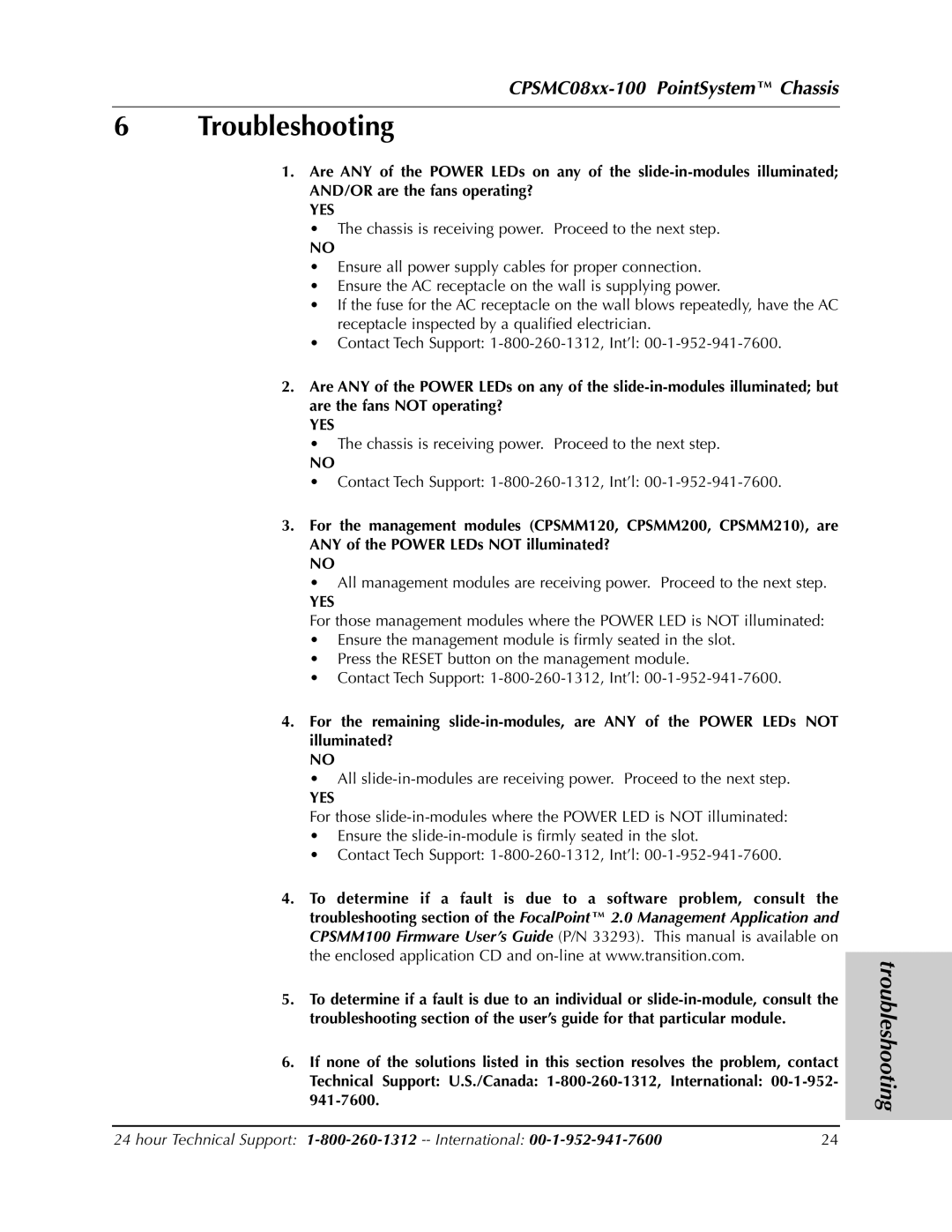 Transition Networks CPSMC0800-100, CPSMC0810-100 manual Troubleshooting, Yes 