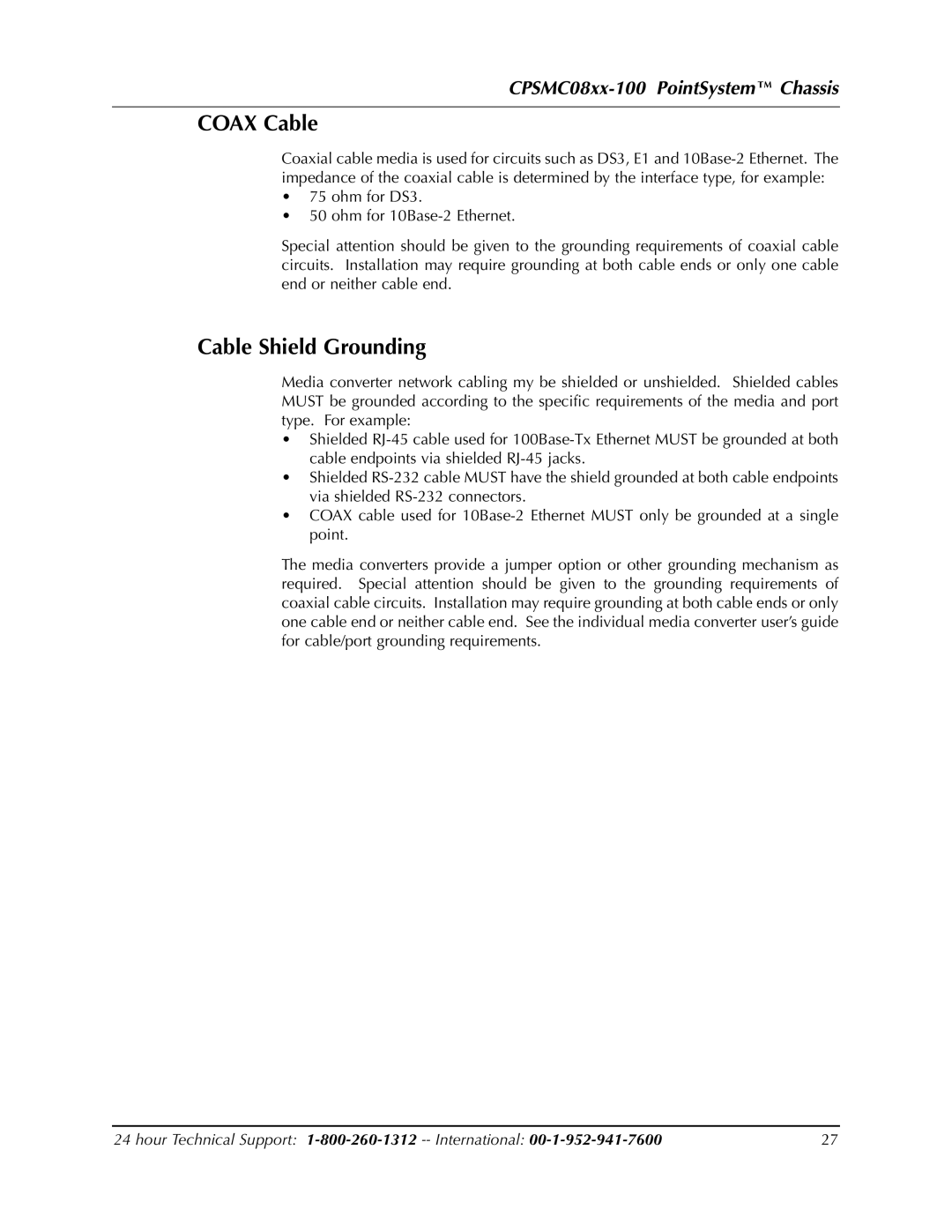 Transition Networks CPSMC0810-100, CPSMC0800-100 manual Coax Cable, Cable Shield Grounding 