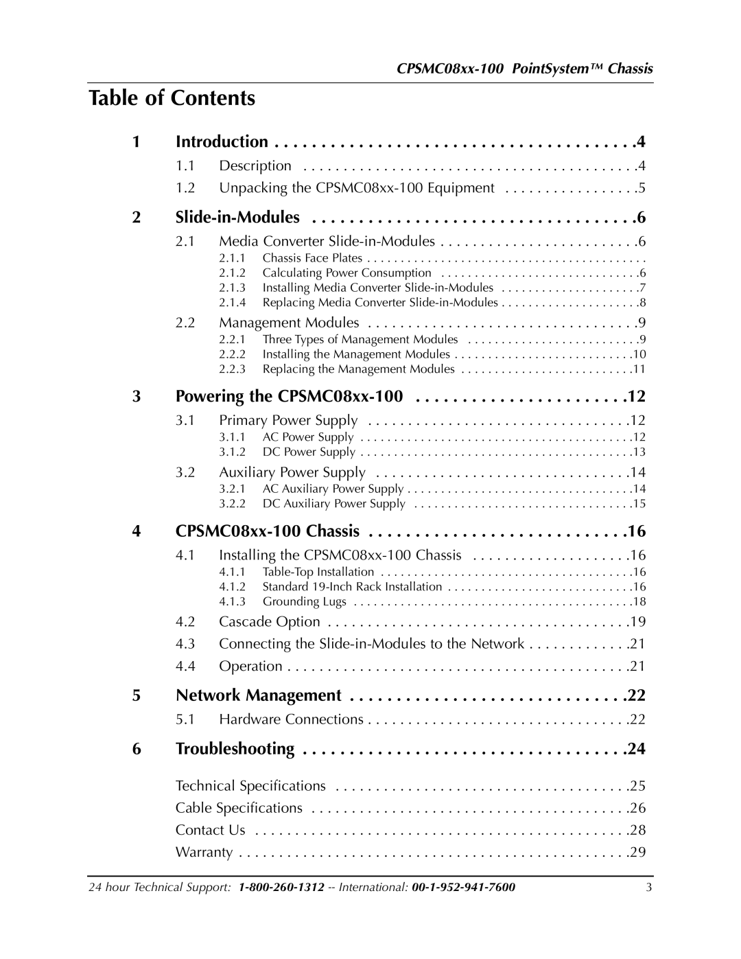 Transition Networks CPSMC0810-100, CPSMC0800-100 manual Table of Contents 