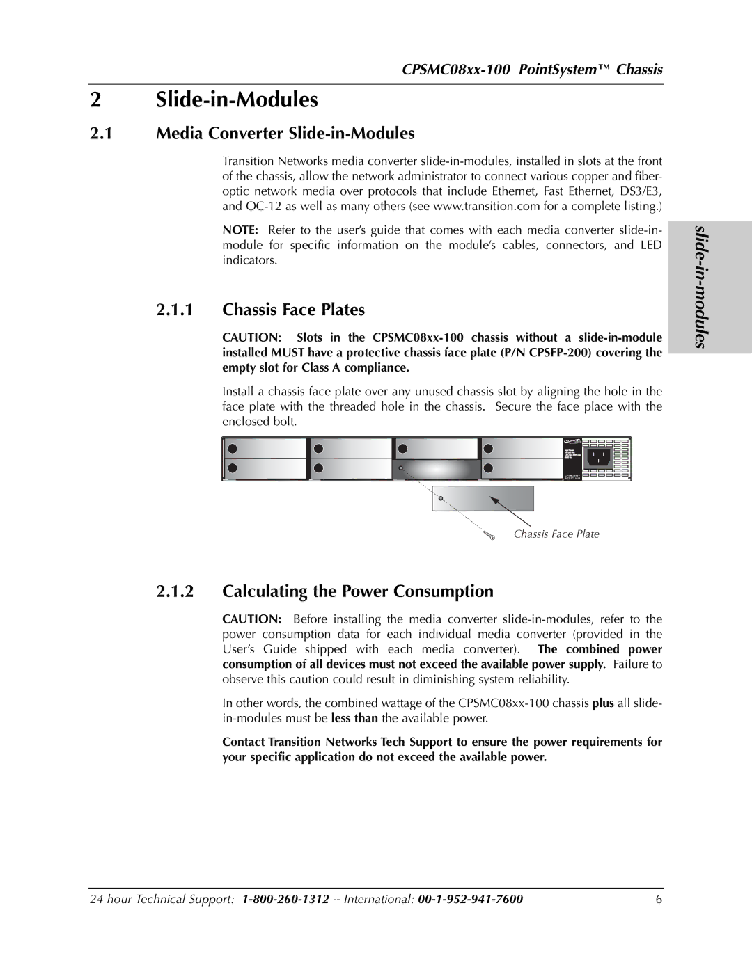 Transition Networks CPSMC0800-100 manual Media Converter Slide-in-Modules Chassis Face Plates, Slide-in-modules 