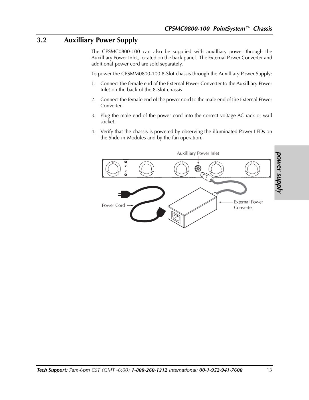 Transition Networks CPSMC0800-100 manual Auxilliary Power Supply 