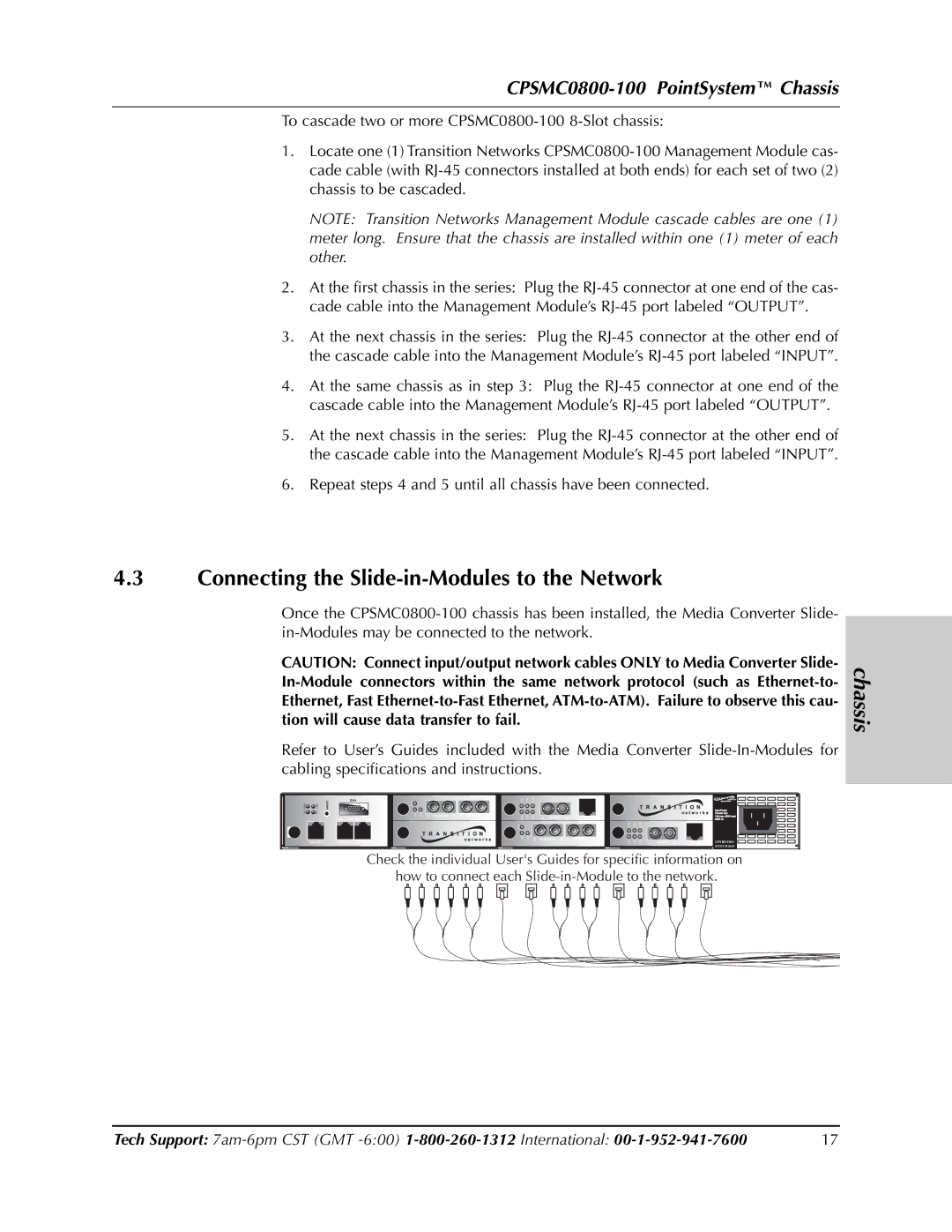 Transition Networks CPSMC0800-100 manual Connecting the Slide-in-Modules to the Network 