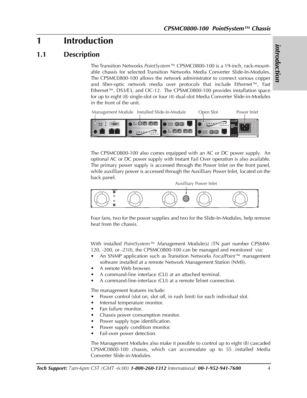 Transition Networks CPSMC0800-100 manual Introduction, Description 