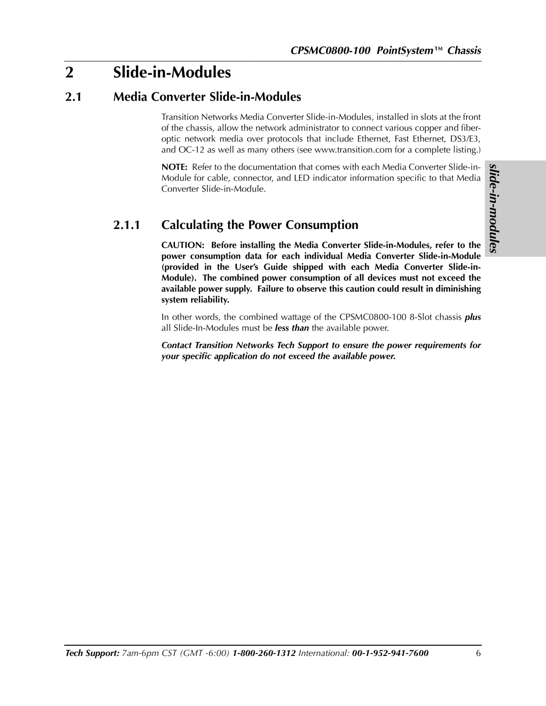 Transition Networks CPSMC0800-100 manual Slide-in-Modules, Slide-in-modules 