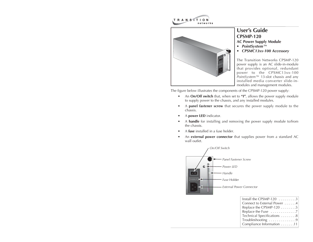 Transition Networks CPSMP-120 technical specifications User’s Guide 