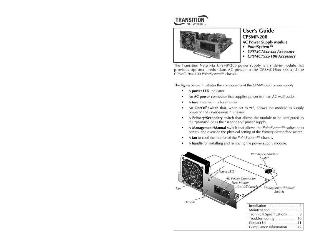 Transition Networks CPSMP-200 technical specifications User’s Guide 