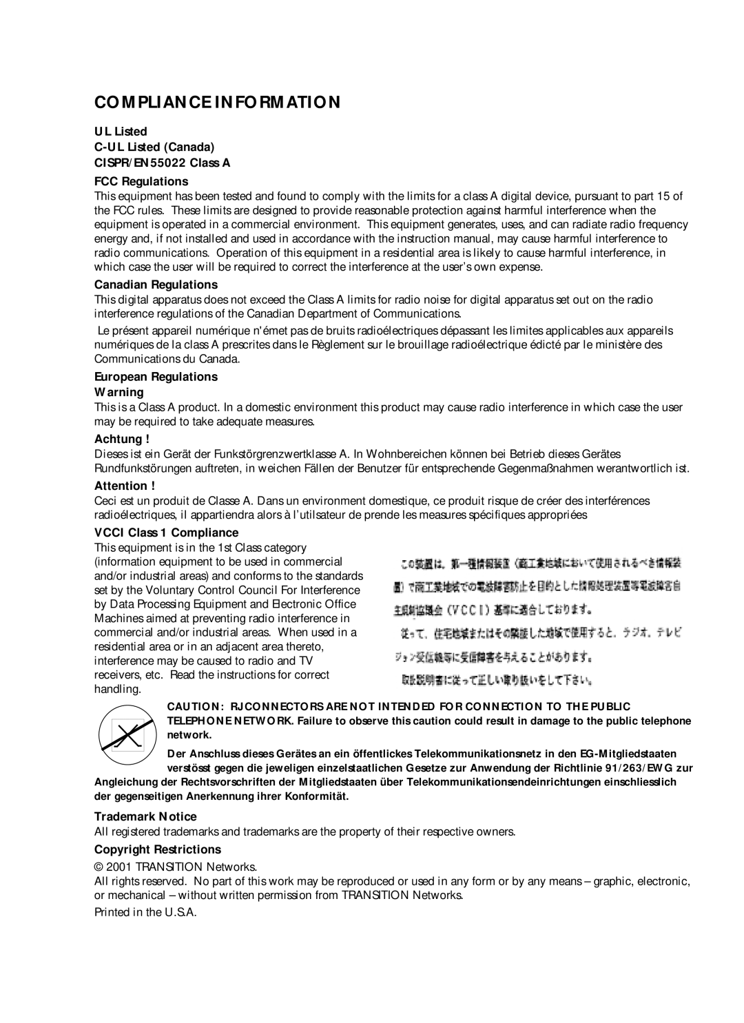 Transition Networks DVP 5140K manual Compliance Information 