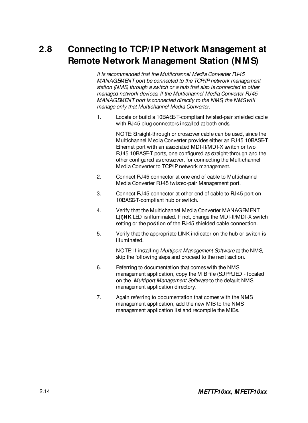 Transition Networks DVP 5140K manual METTF10xx, MFETF10xx 