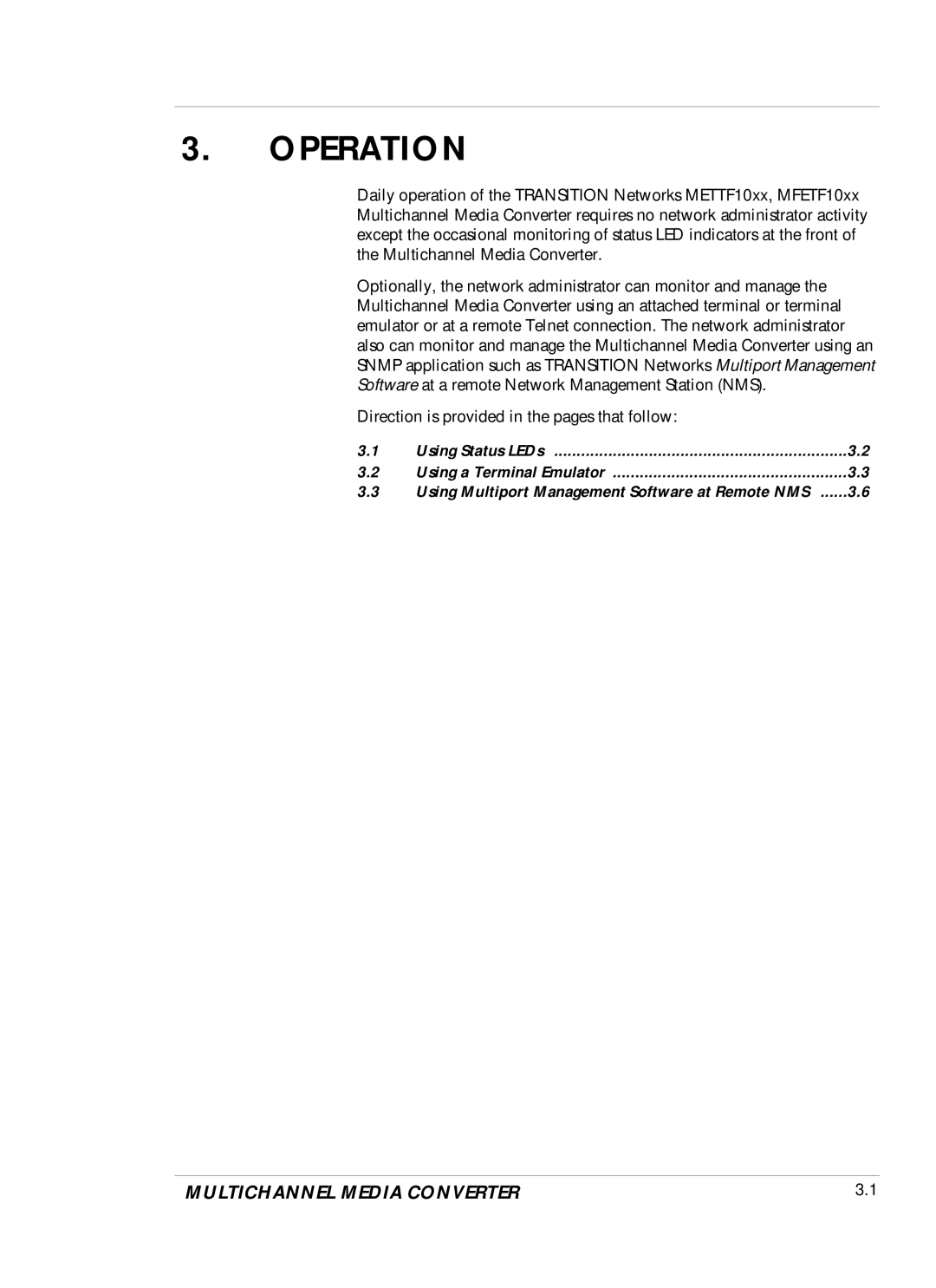 Transition Networks DVP 5140K manual Operation 