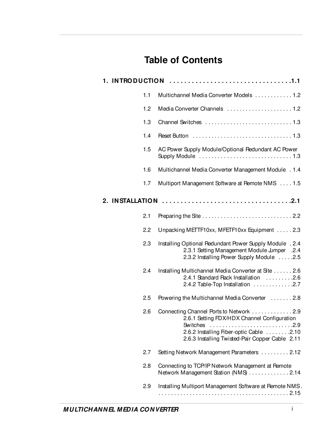 Transition Networks DVP 5140K manual Table of Contents 