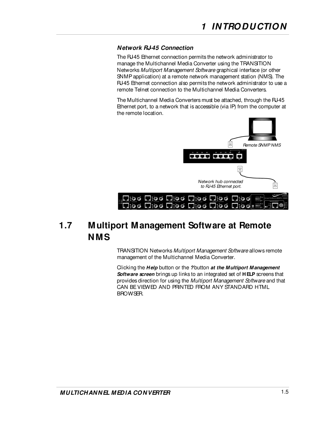 Transition Networks DVP 5140K manual Multiport Management Software at Remote, Network RJ-45 Connection 