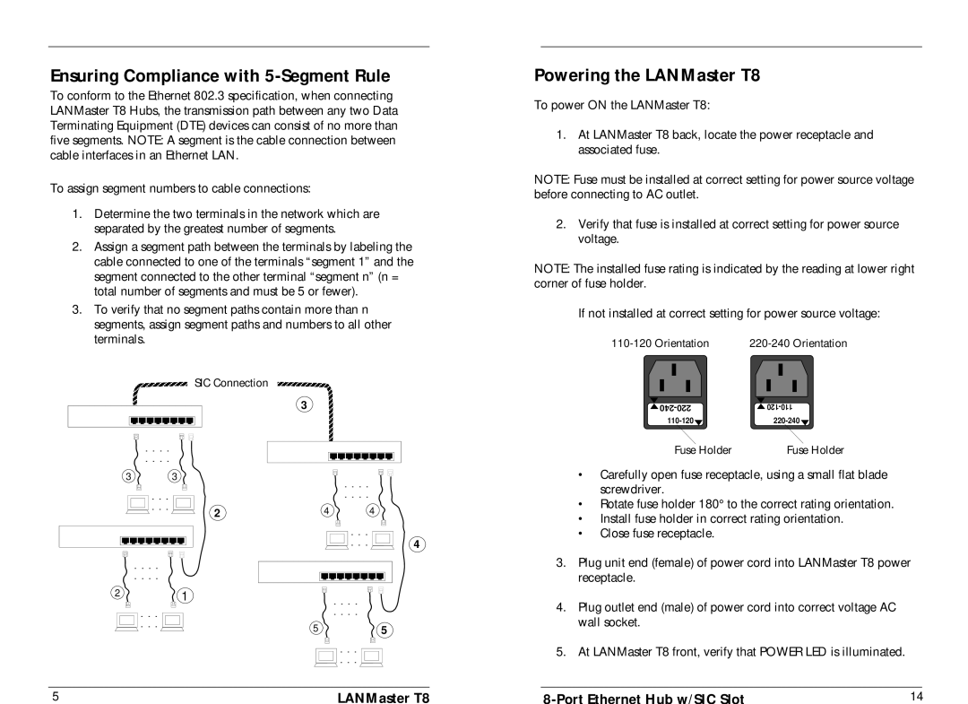 Transition Networks E-TBT-HB-0802 manual Ensuring Compliance with 5-Segment Rule, Powering the LANMaster T8 