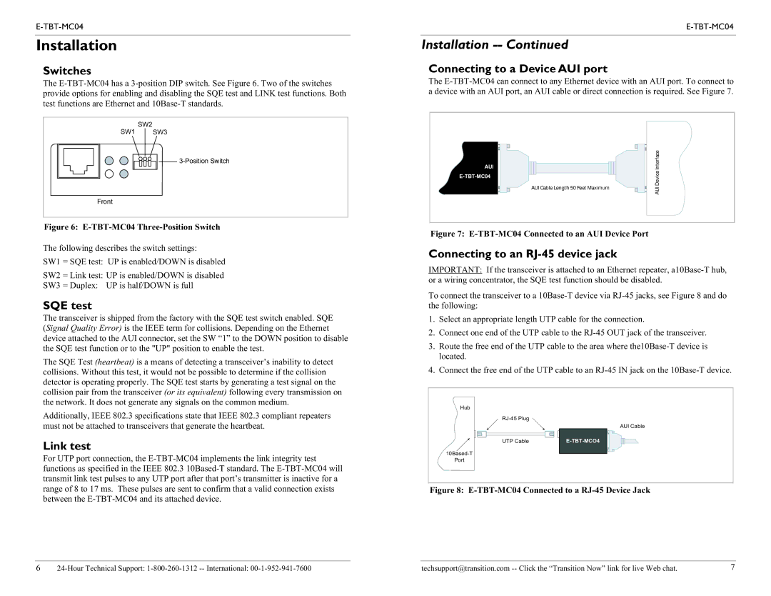 Transition Networks E-TBT-MC04 technical specifications Installation 