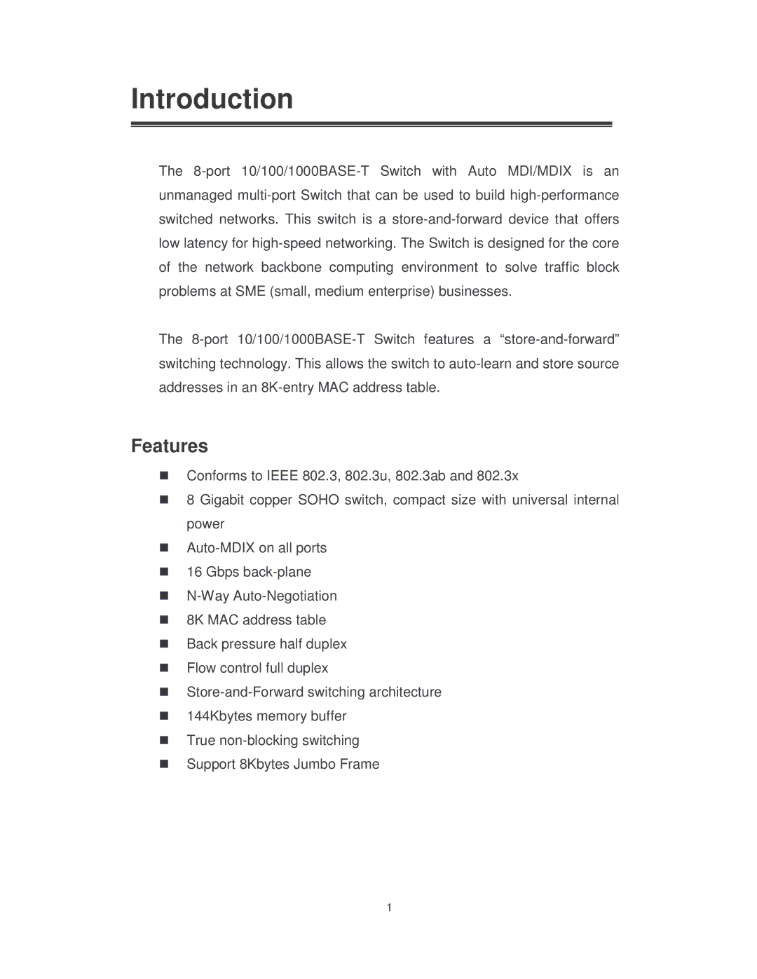 Transition Networks MIL-S8TA manual Introduction, Features 