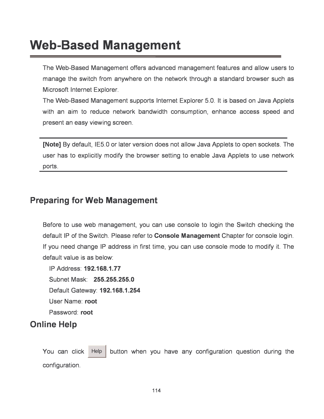 Transition Networks MIL-SM2401MAF manual Web-Based Management, Preparing for Web Management, Online Help 