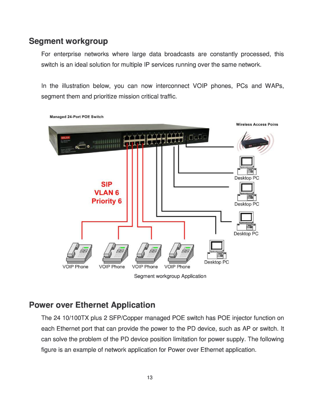 Transition Networks MIL-SM2401MAF manual Power over Ethernet Application, Segment workgroup Application 