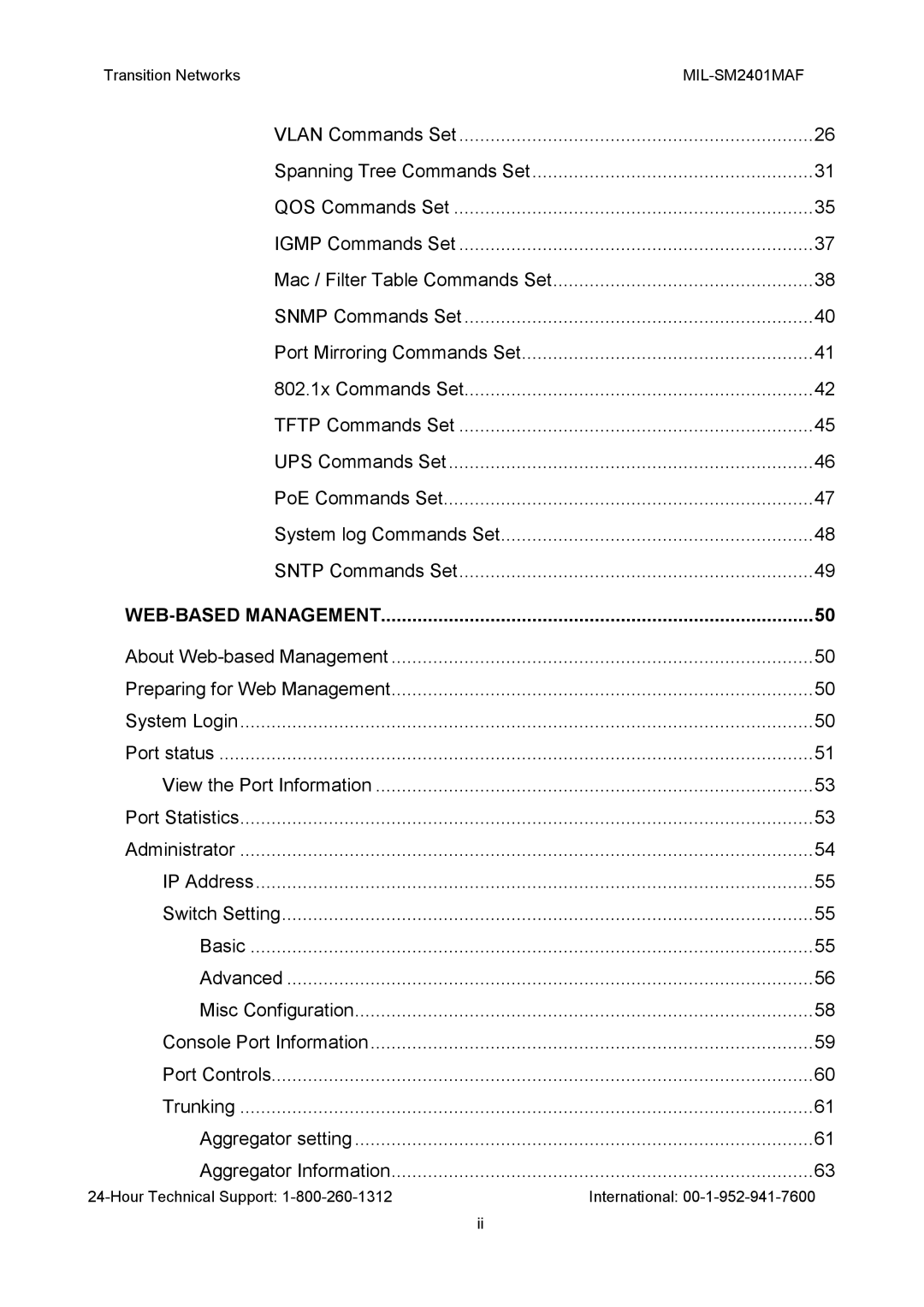 Transition Networks MIL-SM2401MAF manual WEB-BASED Management 