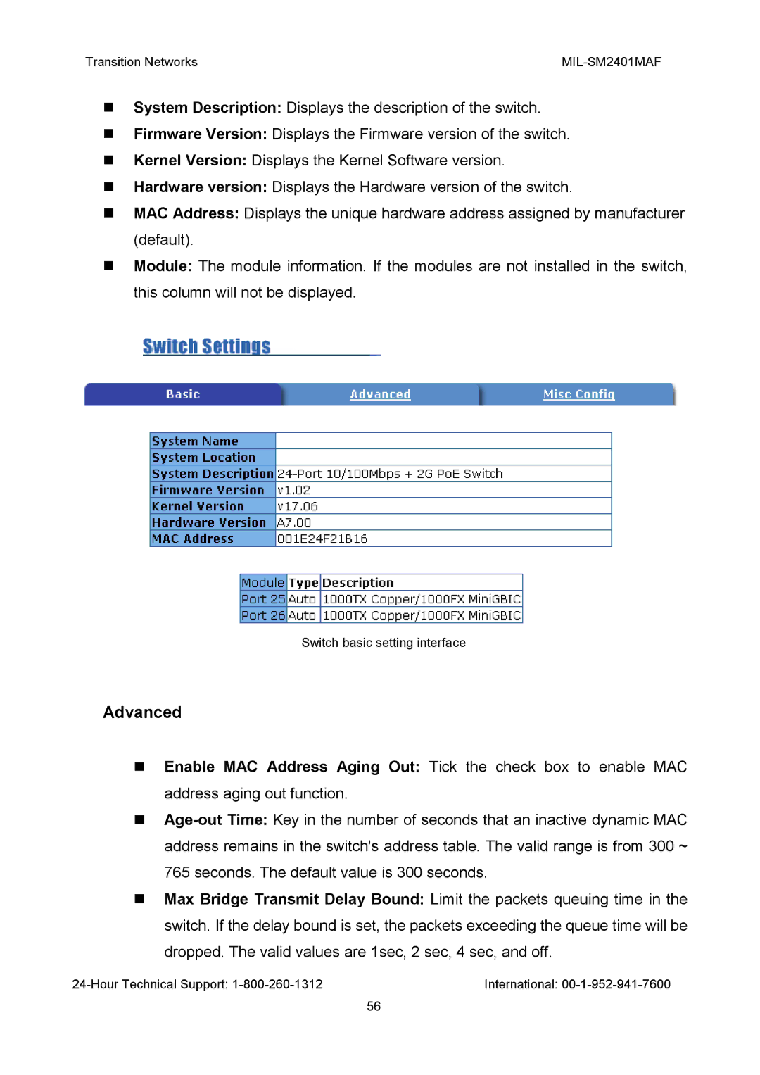 Transition Networks MIL-SM2401MAF manual Advanced 