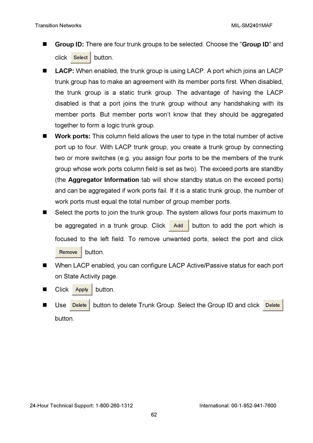 Transition Networks MIL-SM2401MAF manual Button to add the port which is 