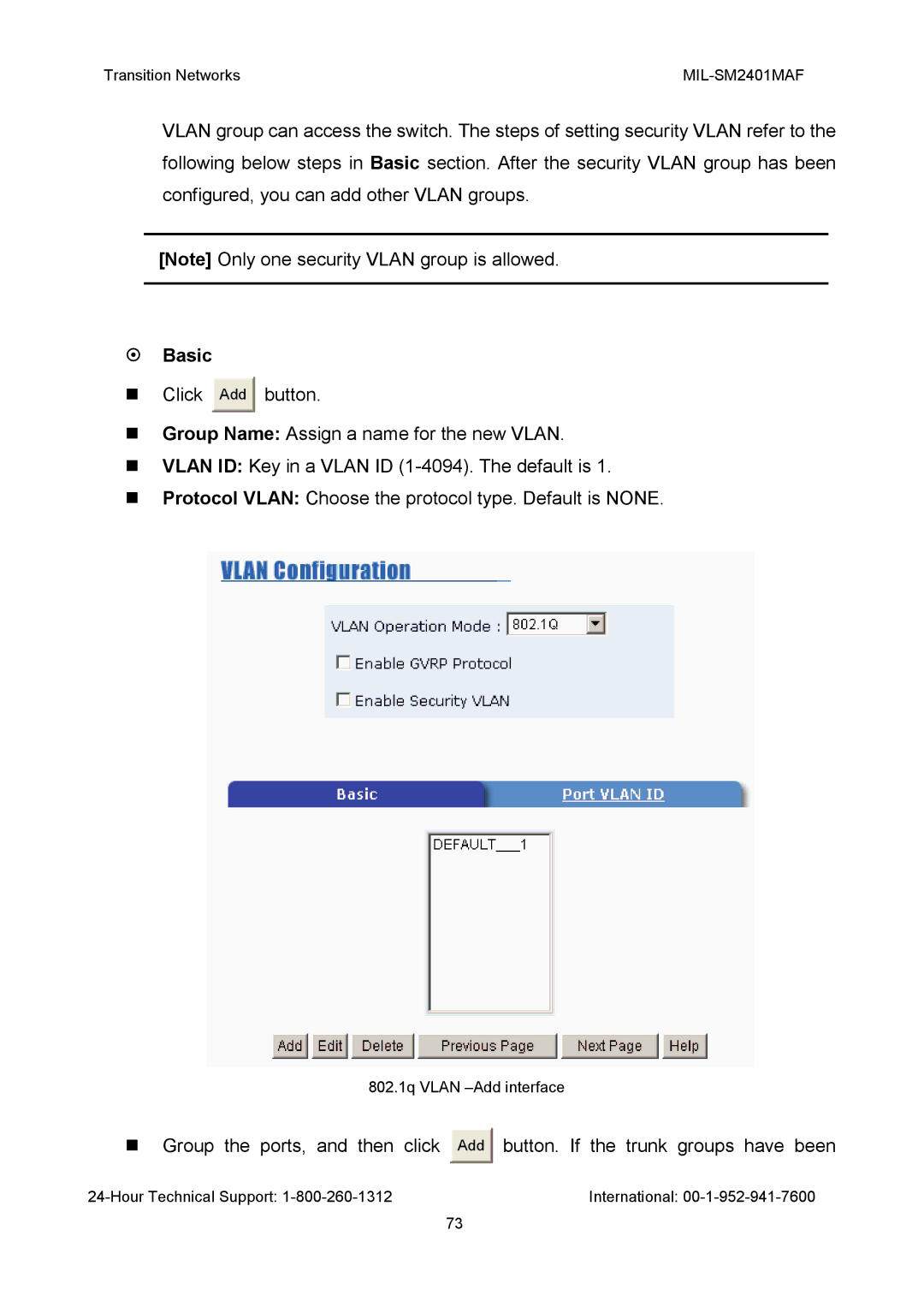 Transition Networks MIL-SM2401MAF manual Basic 