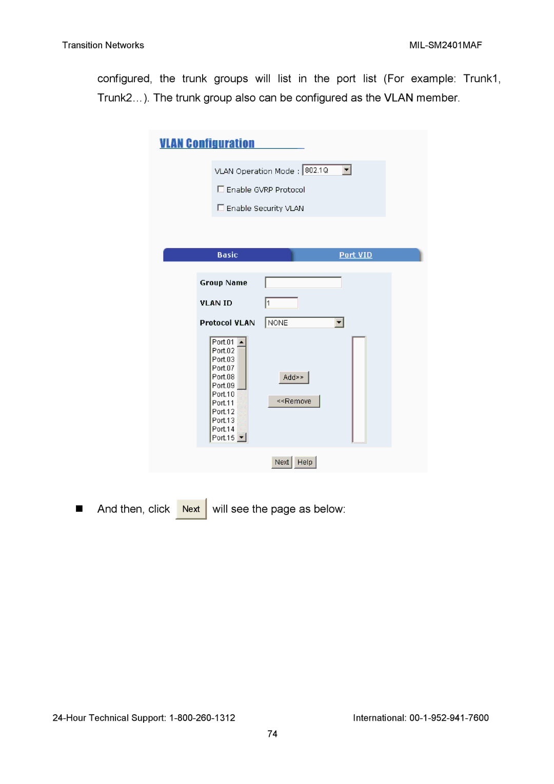 Transition Networks MIL-SM2401MAF manual Will see the page as below 