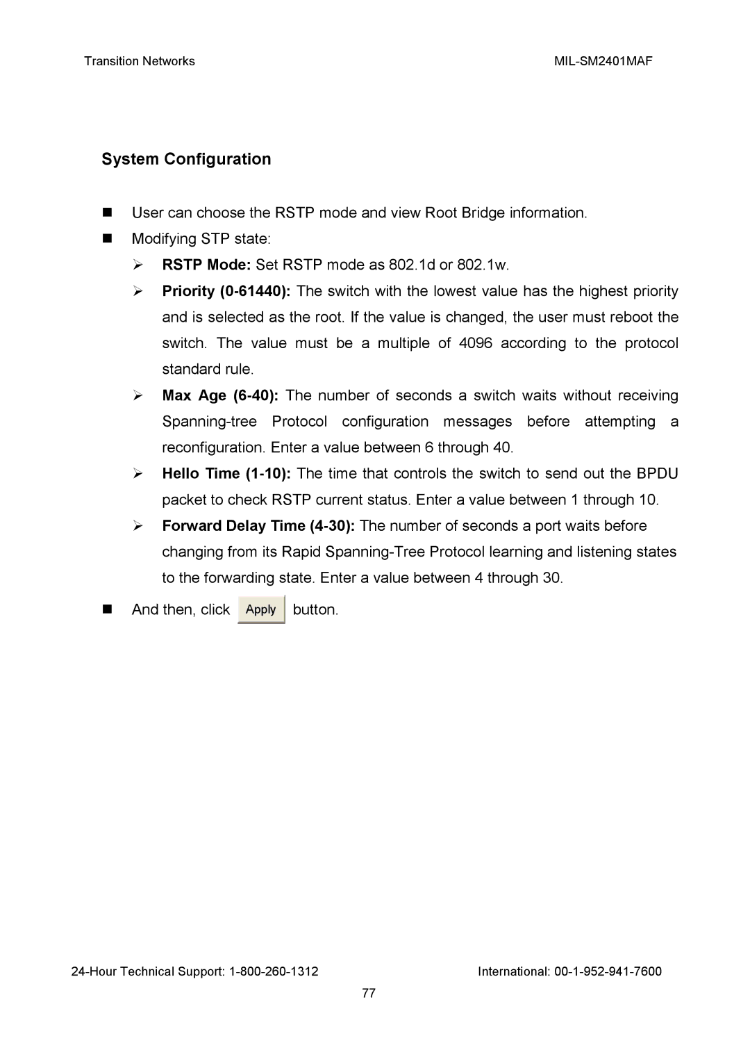 Transition Networks MIL-SM2401MAF manual System Configuration 