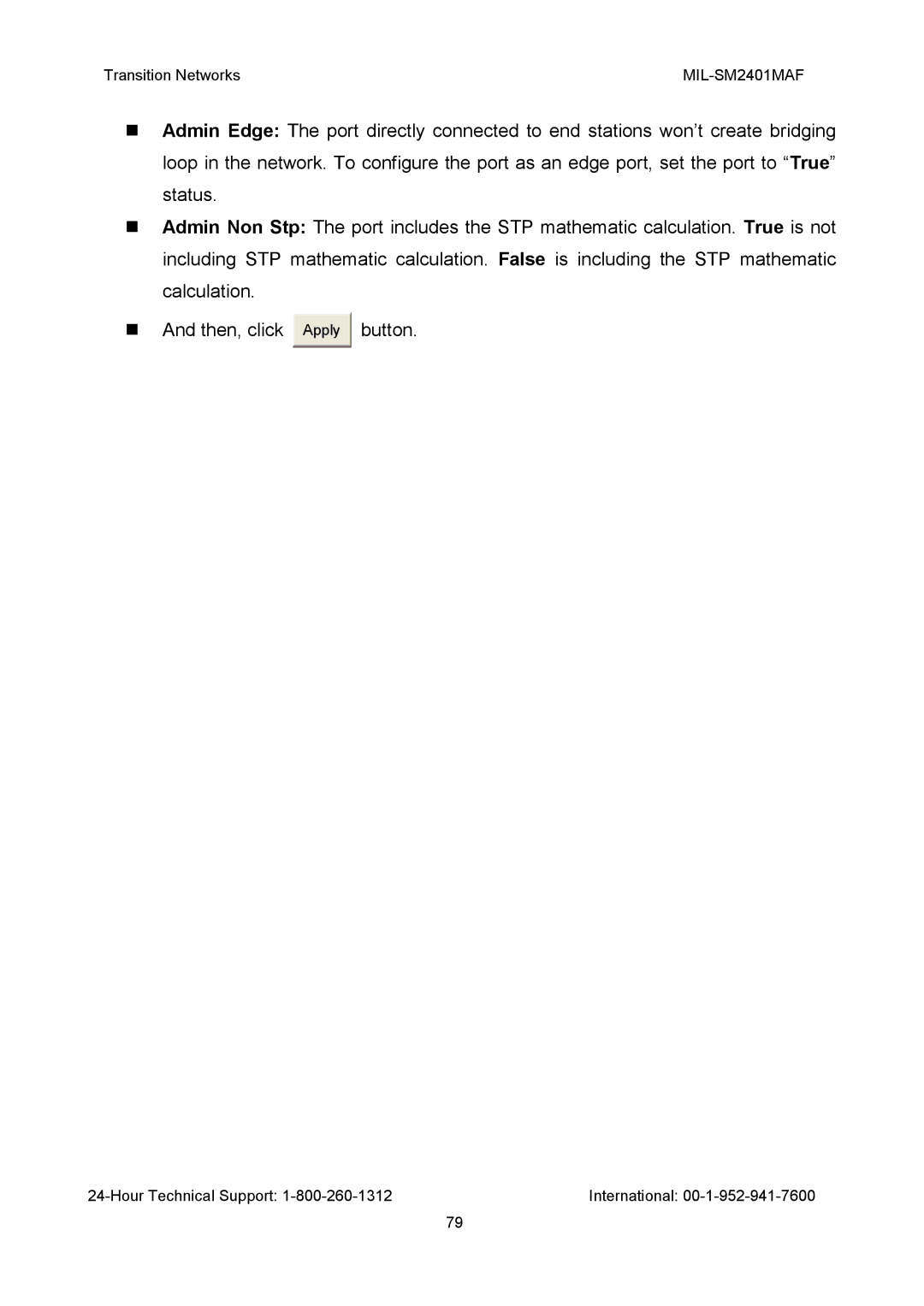 Transition Networks MIL-SM2401MAF manual Button 