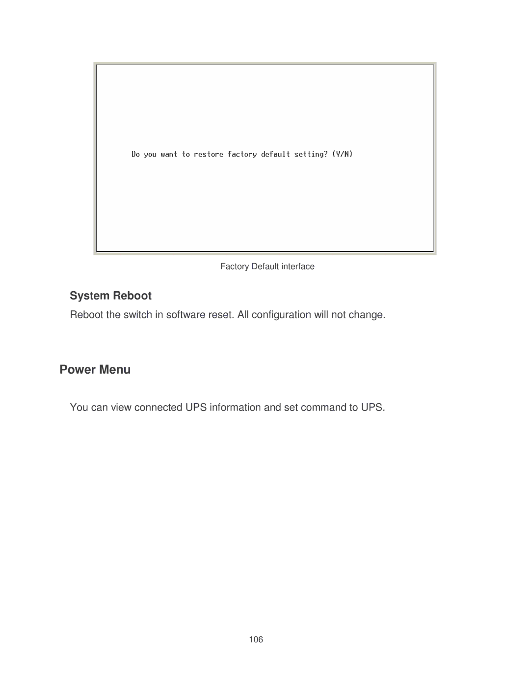 Transition Networks MIL-SM2401MAF manual Power Menu, System Reboot 