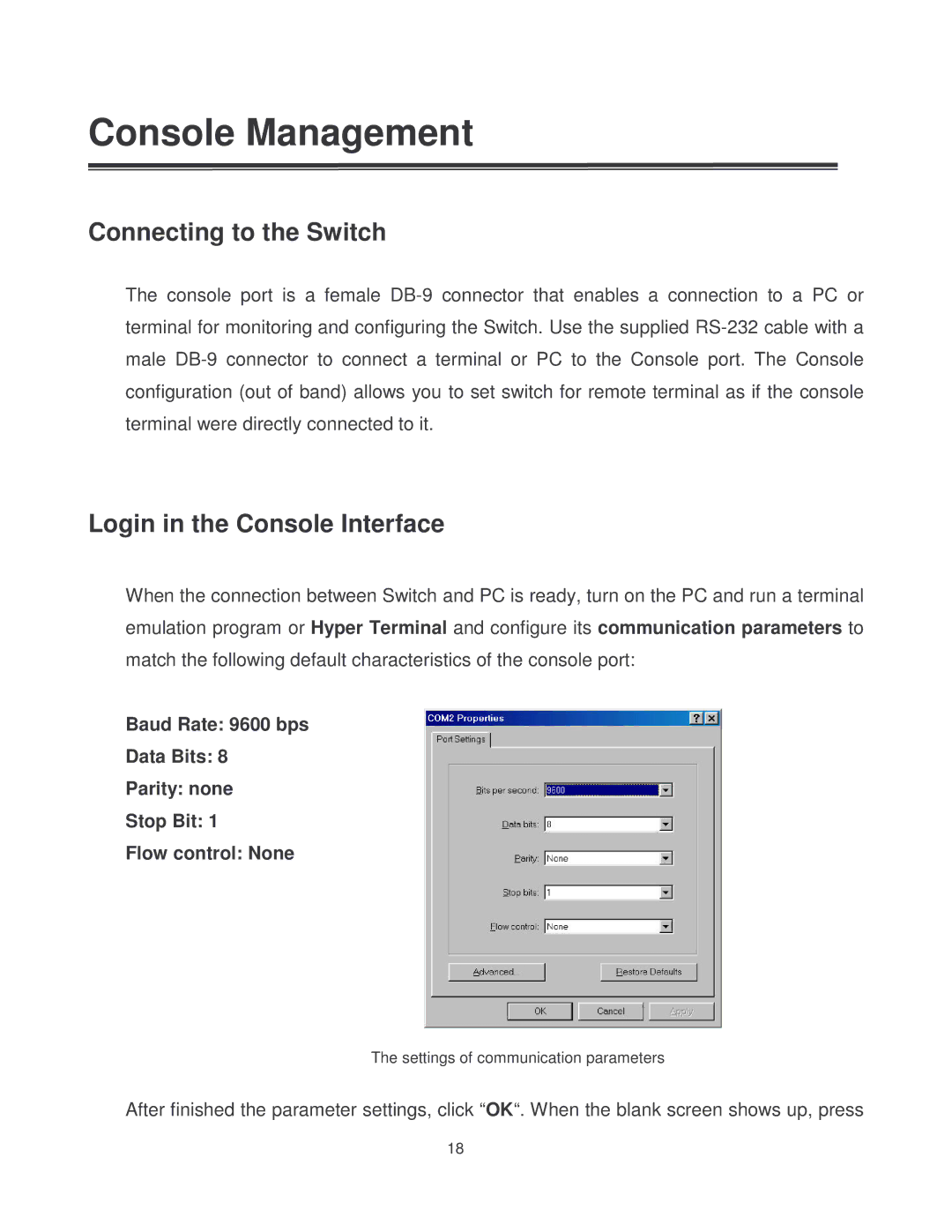 Transition Networks MIL-SM2401MAF manual Connecting to the Switch, Login in the Console Interface 